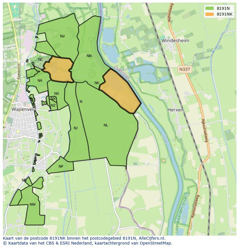 Afbeelding van het postcodegebied 8191 NK op de kaart.