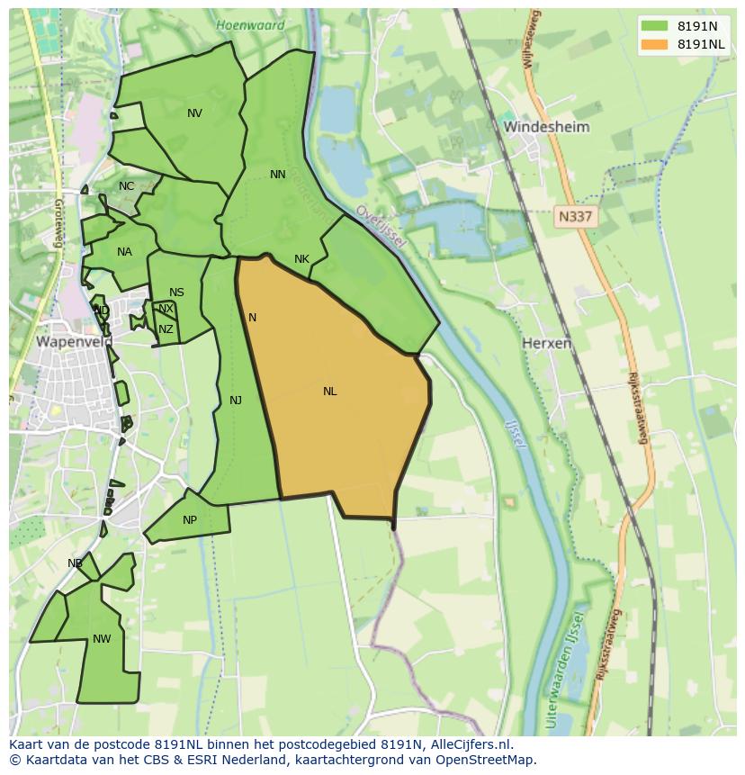 Afbeelding van het postcodegebied 8191 NL op de kaart.