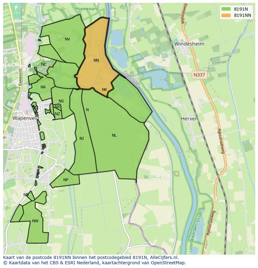 Afbeelding van het postcodegebied 8191 NN op de kaart.