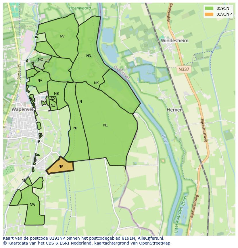 Afbeelding van het postcodegebied 8191 NP op de kaart.