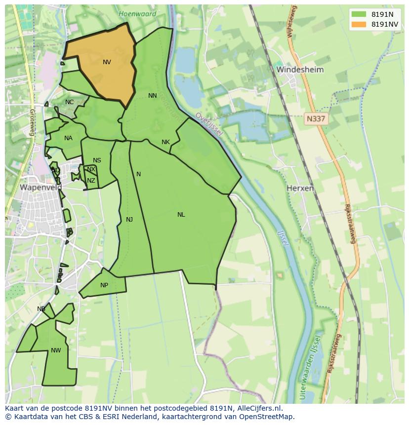 Afbeelding van het postcodegebied 8191 NV op de kaart.