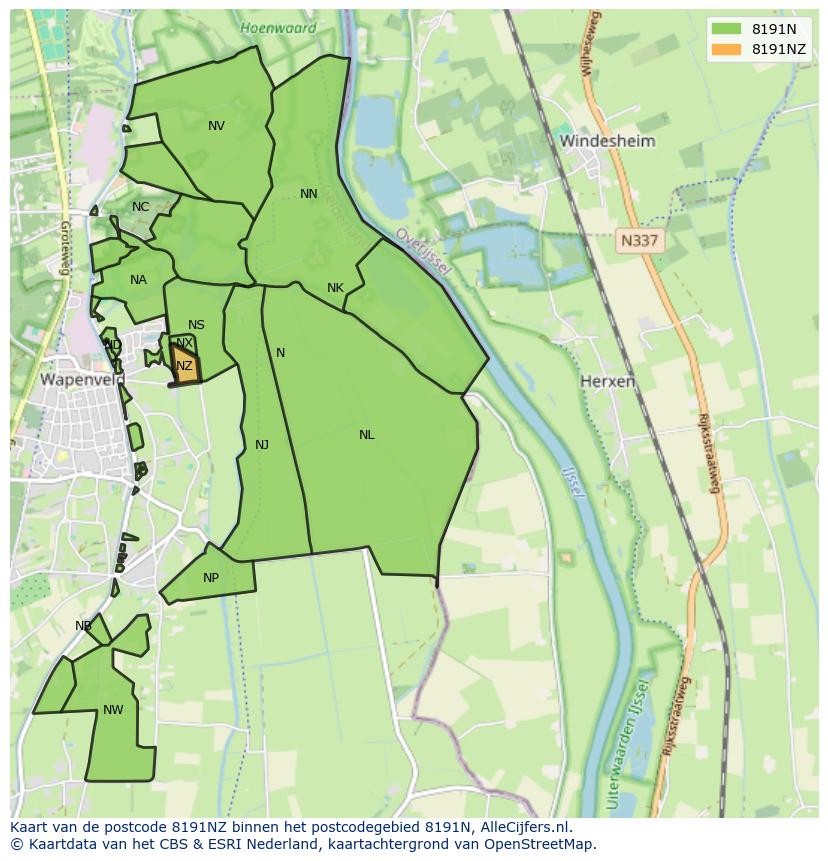 Afbeelding van het postcodegebied 8191 NZ op de kaart.