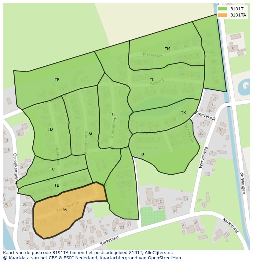 Afbeelding van het postcodegebied 8191 TA op de kaart.
