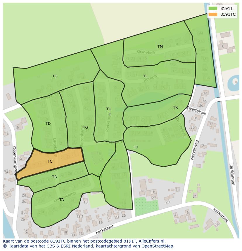 Afbeelding van het postcodegebied 8191 TC op de kaart.