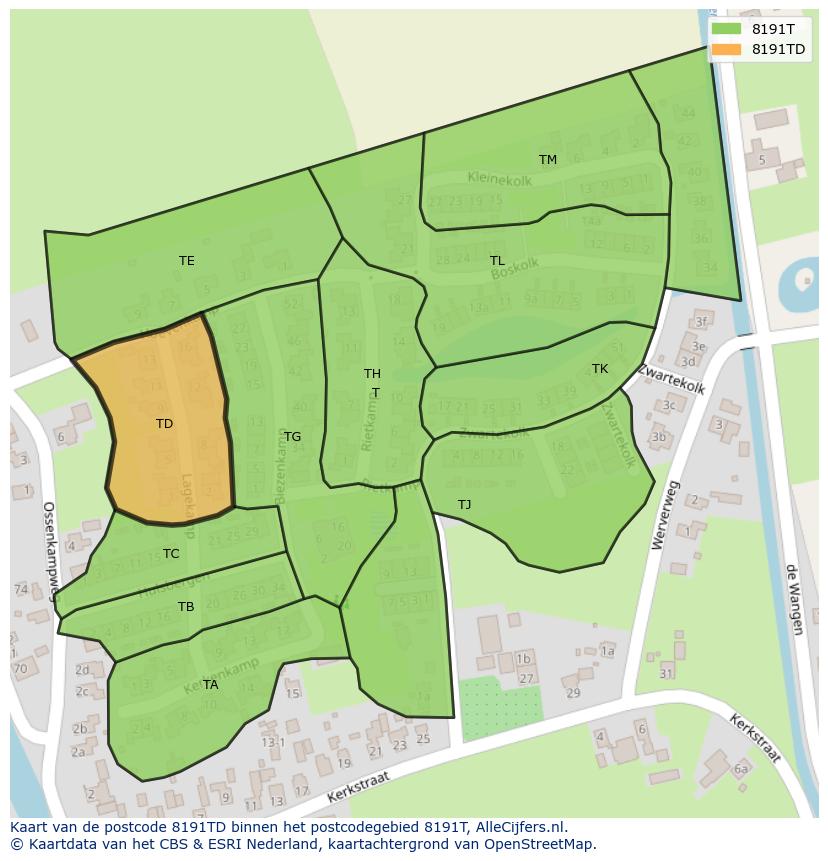 Afbeelding van het postcodegebied 8191 TD op de kaart.