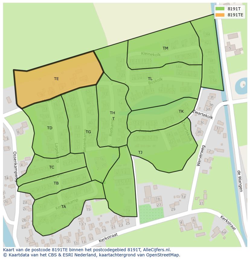 Afbeelding van het postcodegebied 8191 TE op de kaart.