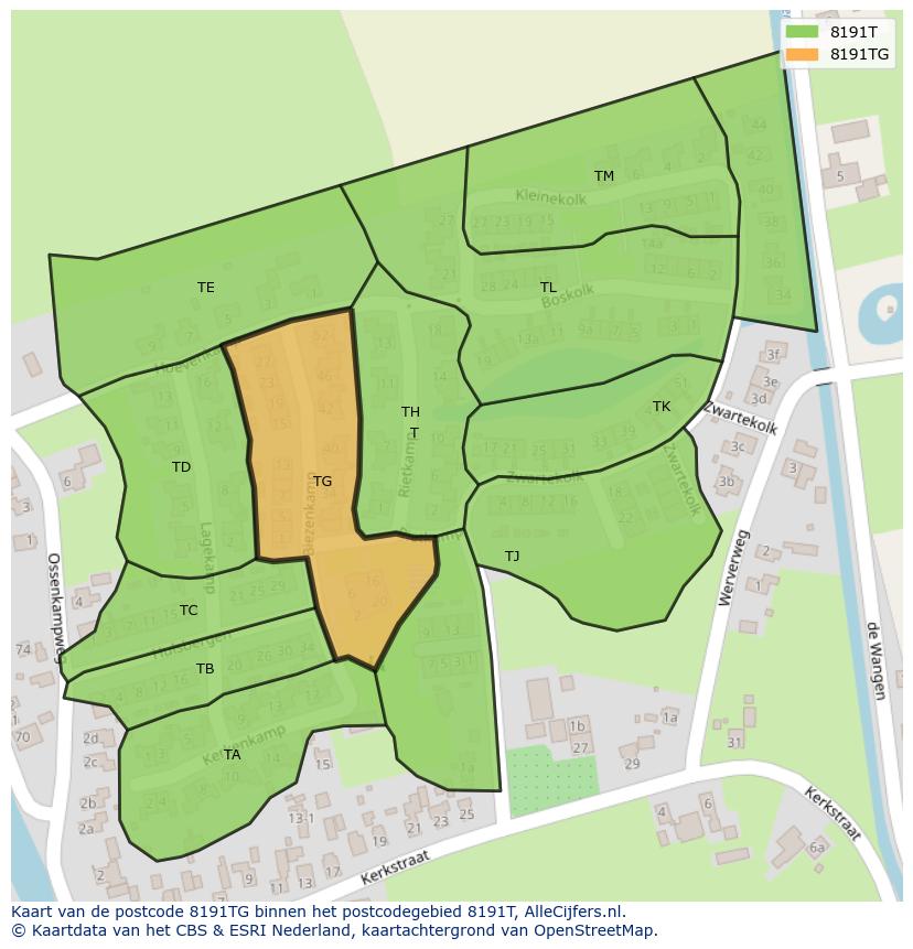 Afbeelding van het postcodegebied 8191 TG op de kaart.