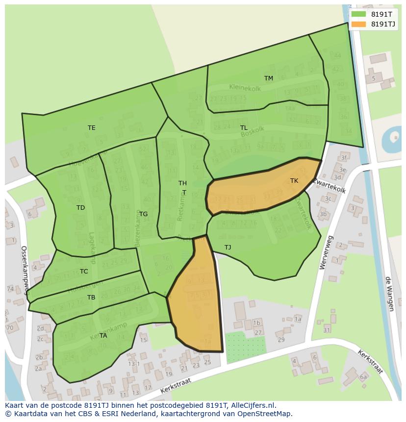 Afbeelding van het postcodegebied 8191 TJ op de kaart.