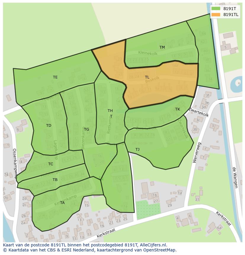 Afbeelding van het postcodegebied 8191 TL op de kaart.