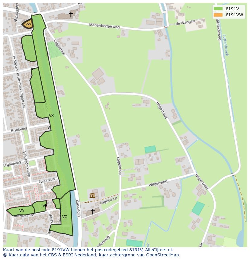 Afbeelding van het postcodegebied 8191 VW op de kaart.