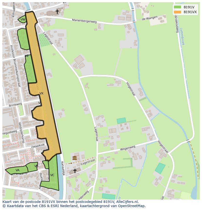 Afbeelding van het postcodegebied 8191 VX op de kaart.