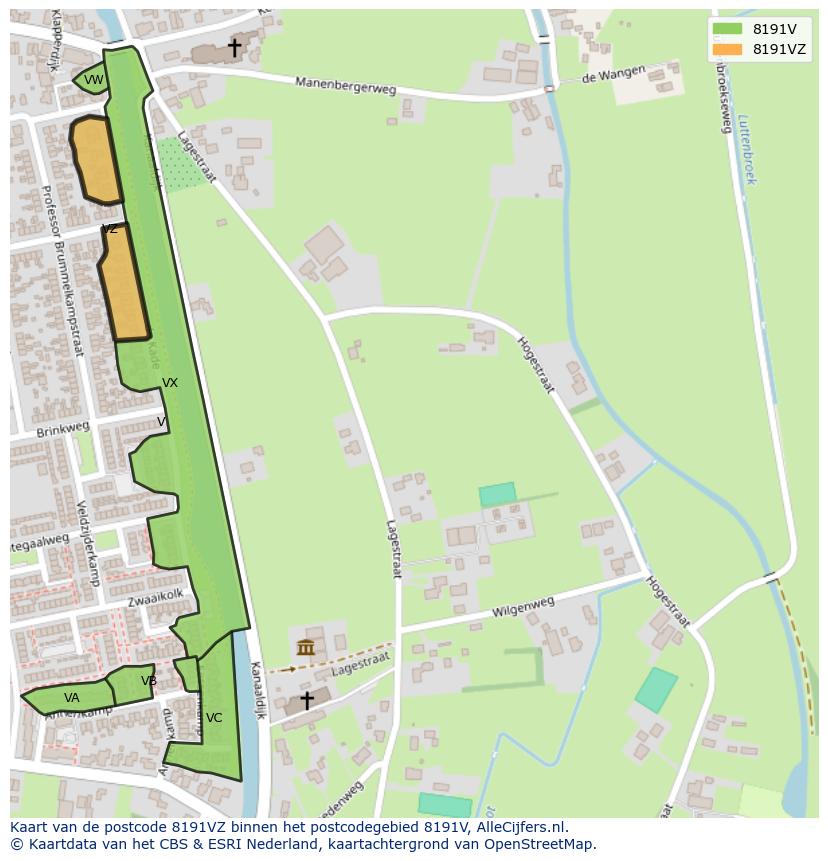 Afbeelding van het postcodegebied 8191 VZ op de kaart.