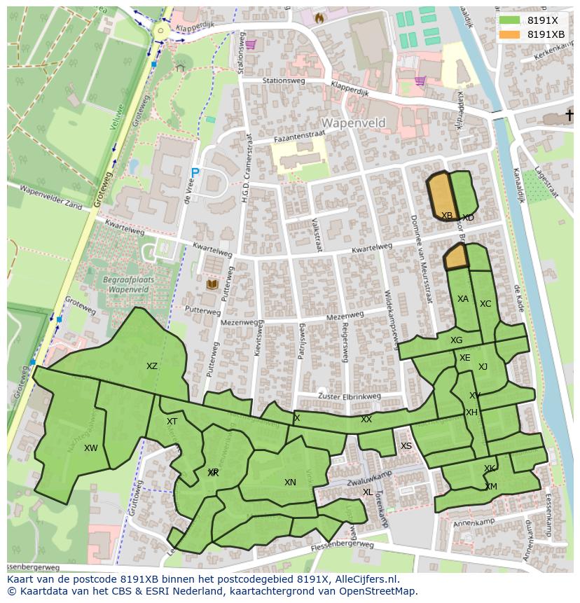Afbeelding van het postcodegebied 8191 XB op de kaart.