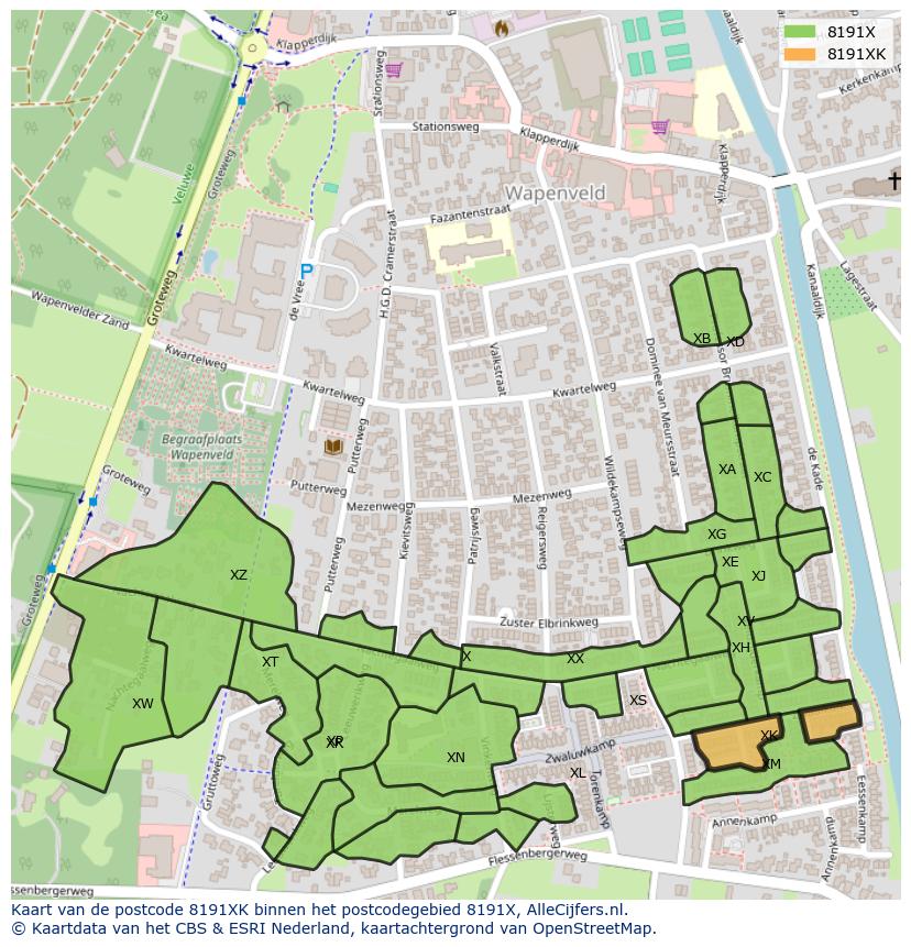 Afbeelding van het postcodegebied 8191 XK op de kaart.