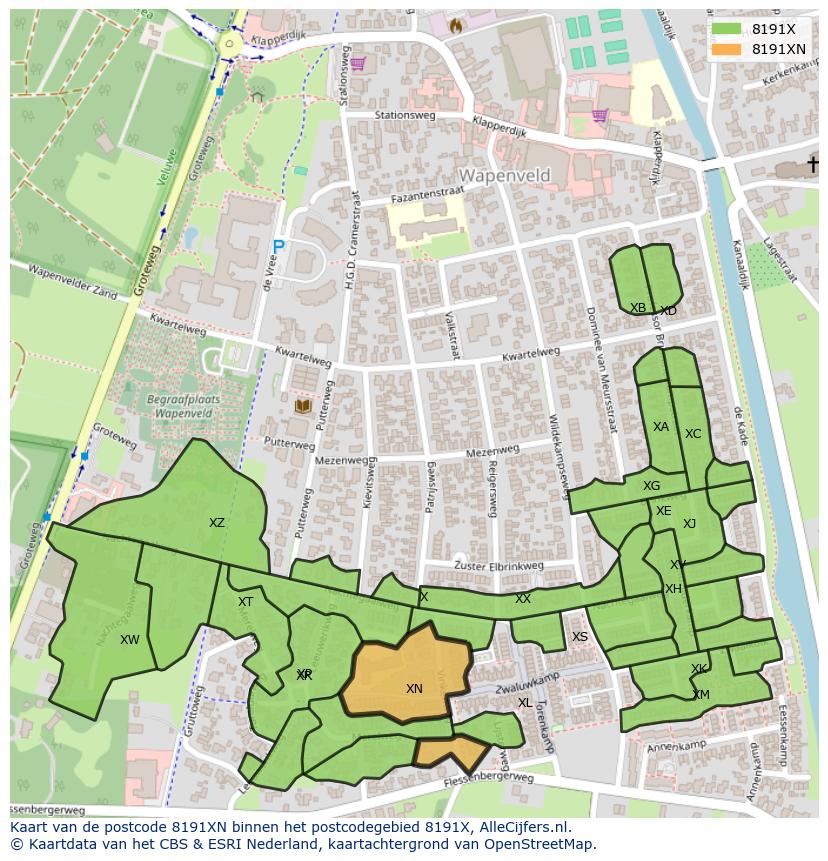 Afbeelding van het postcodegebied 8191 XN op de kaart.