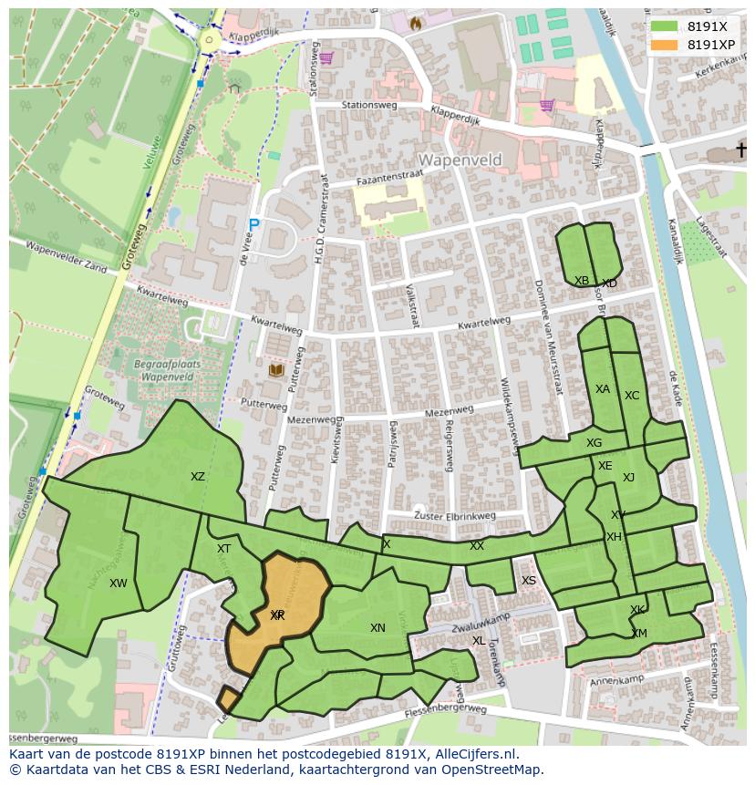 Afbeelding van het postcodegebied 8191 XP op de kaart.