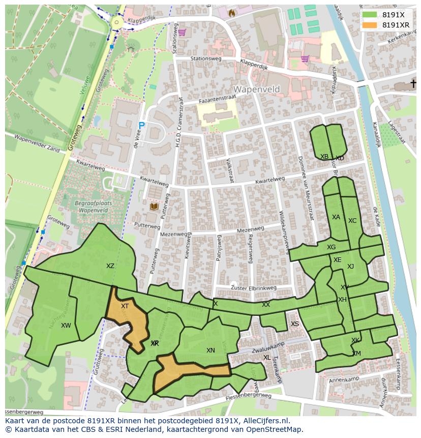 Afbeelding van het postcodegebied 8191 XR op de kaart.