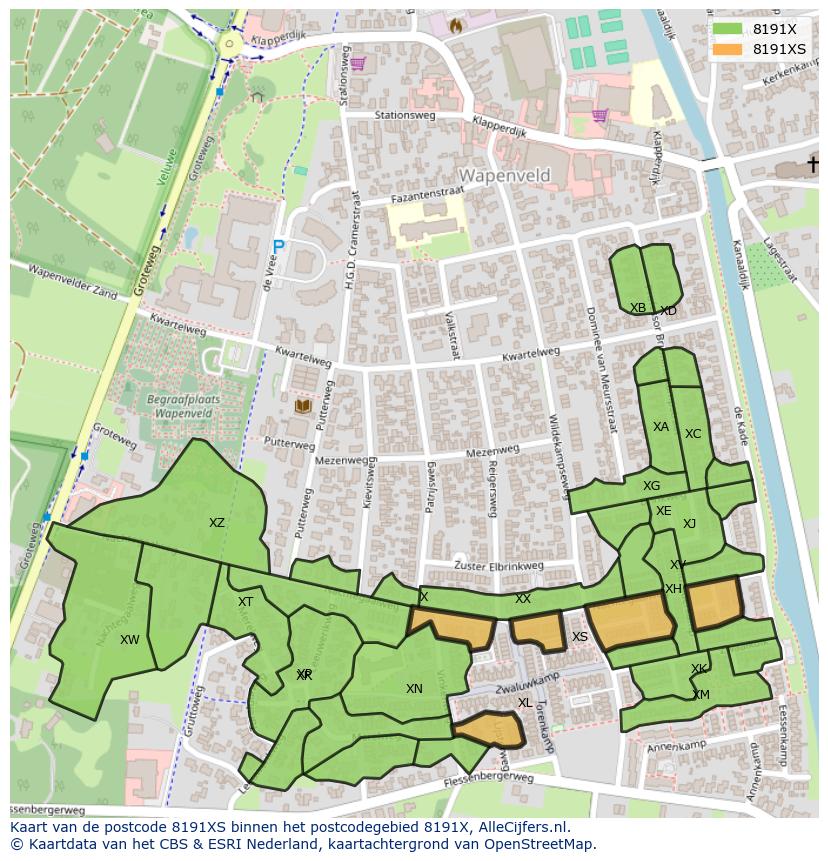Afbeelding van het postcodegebied 8191 XS op de kaart.