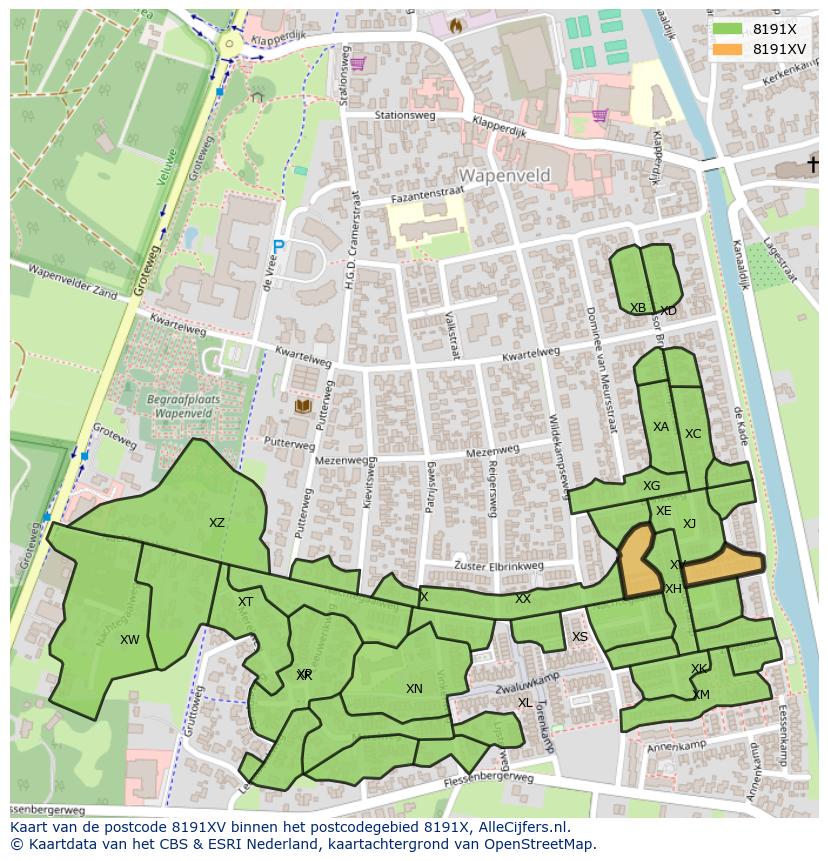 Afbeelding van het postcodegebied 8191 XV op de kaart.