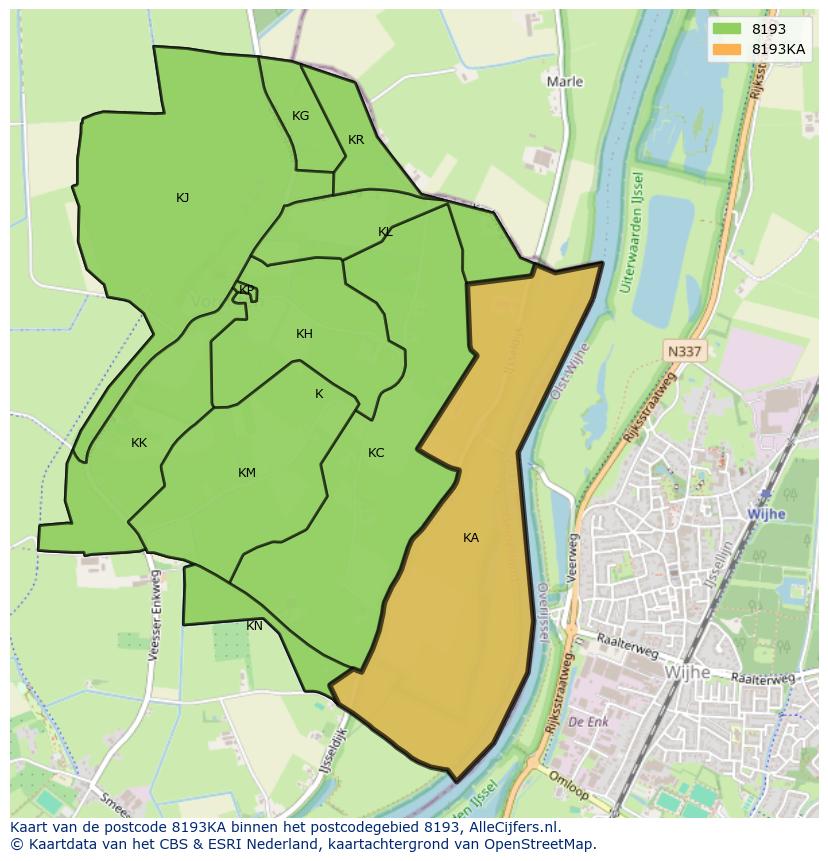 Afbeelding van het postcodegebied 8193 KA op de kaart.