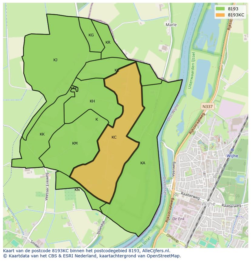 Afbeelding van het postcodegebied 8193 KC op de kaart.