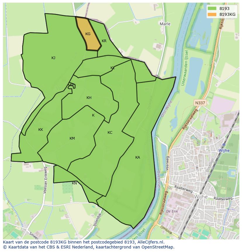 Afbeelding van het postcodegebied 8193 KG op de kaart.