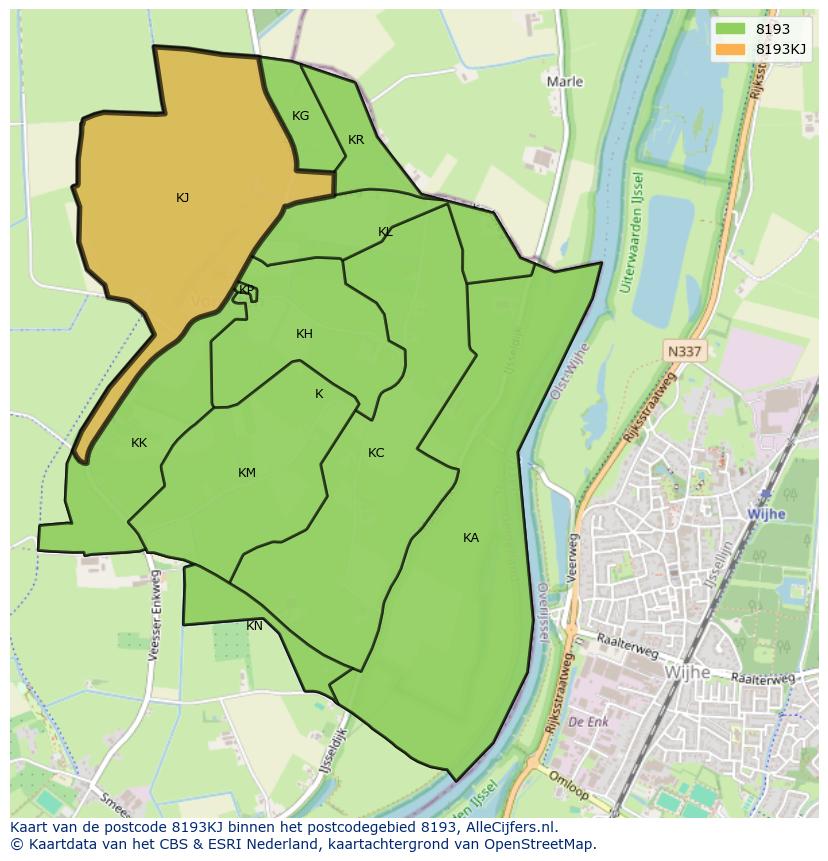 Afbeelding van het postcodegebied 8193 KJ op de kaart.