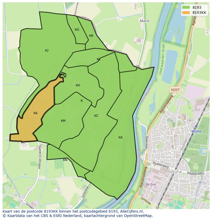 Afbeelding van het postcodegebied 8193 KK op de kaart.