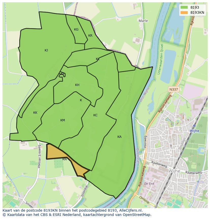 Afbeelding van het postcodegebied 8193 KN op de kaart.