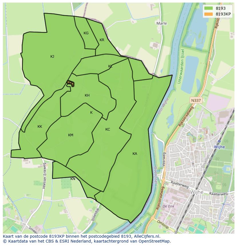 Afbeelding van het postcodegebied 8193 KP op de kaart.