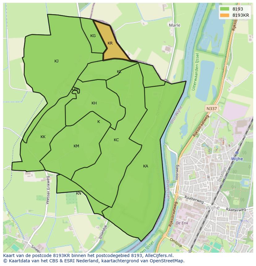 Afbeelding van het postcodegebied 8193 KR op de kaart.