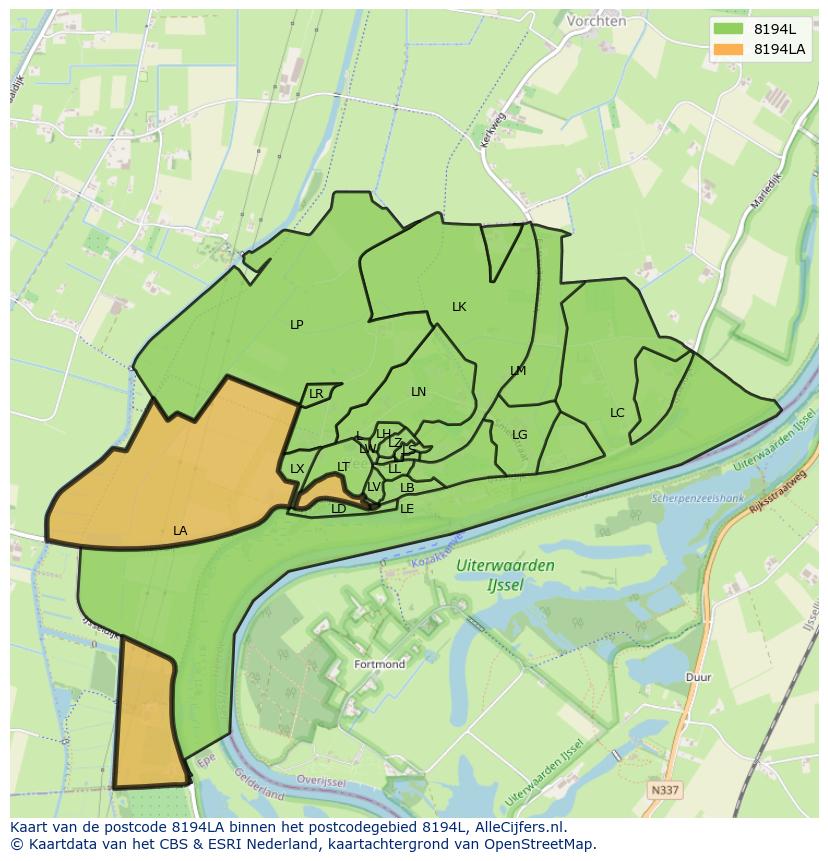 Afbeelding van het postcodegebied 8194 LA op de kaart.
