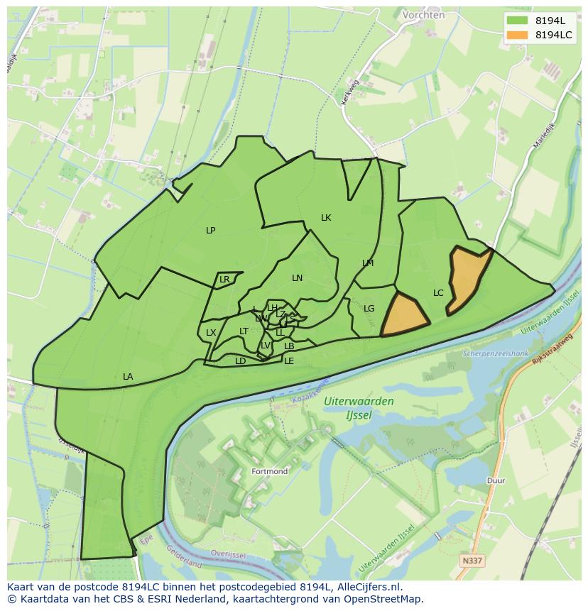 Afbeelding van het postcodegebied 8194 LC op de kaart.