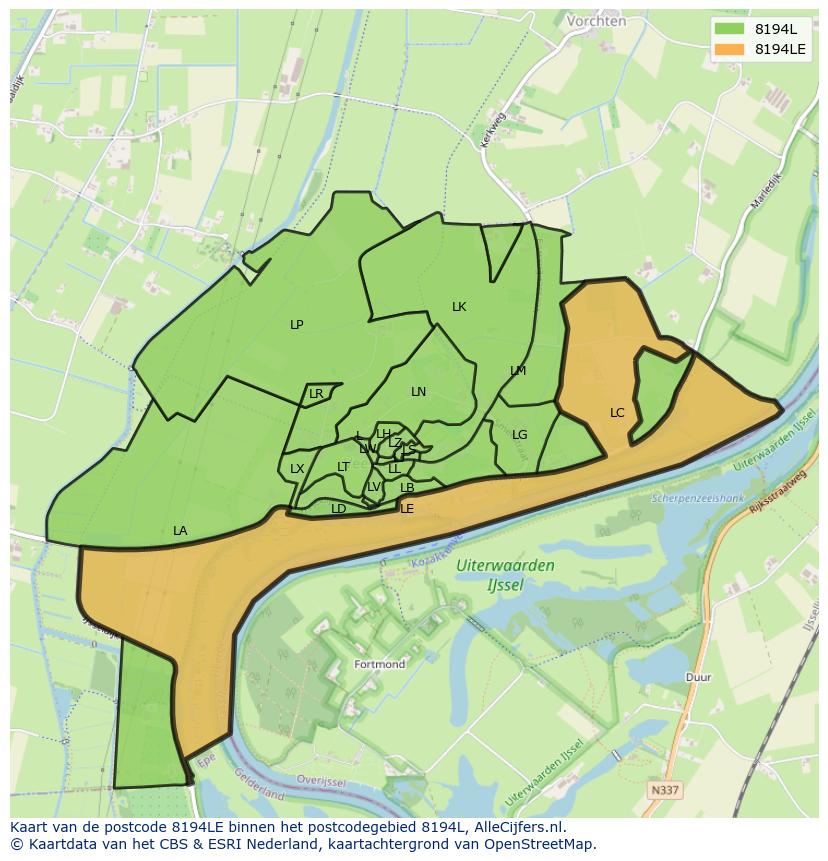 Afbeelding van het postcodegebied 8194 LE op de kaart.