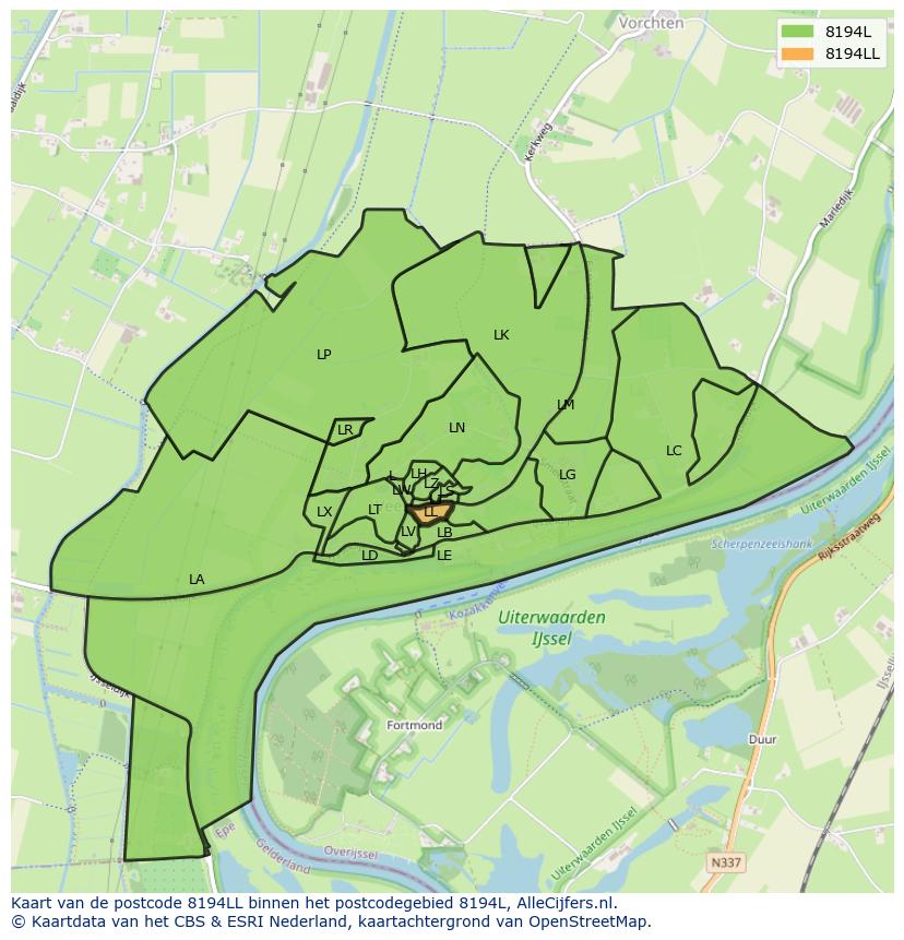 Afbeelding van het postcodegebied 8194 LL op de kaart.