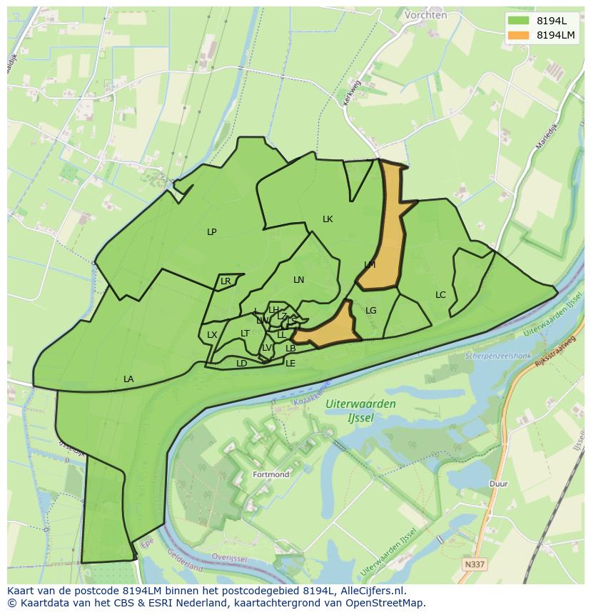 Afbeelding van het postcodegebied 8194 LM op de kaart.
