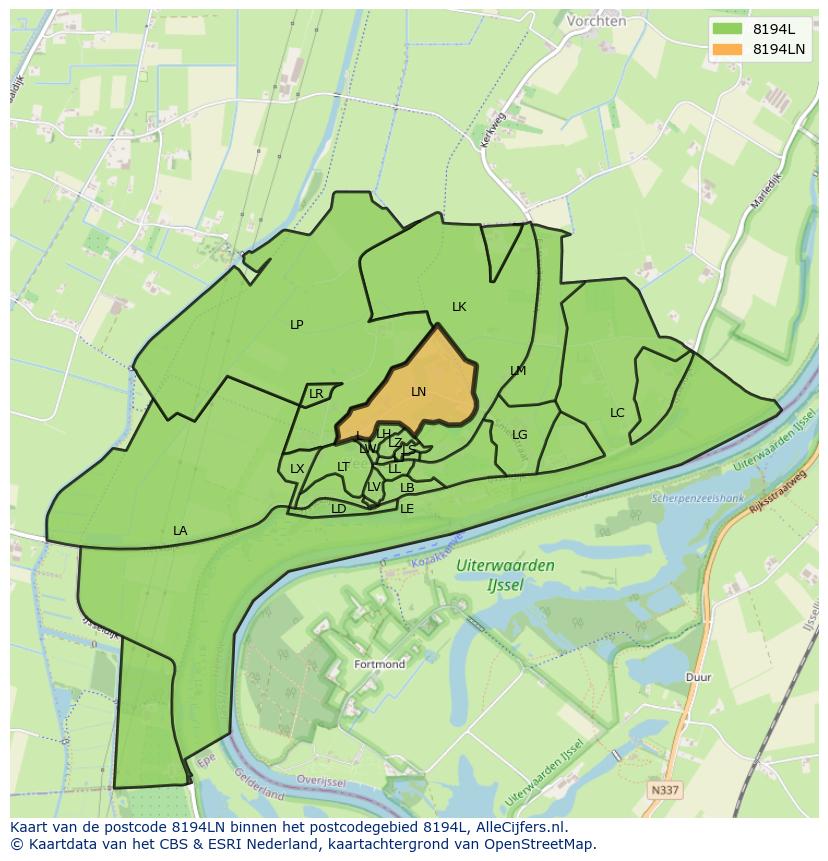 Afbeelding van het postcodegebied 8194 LN op de kaart.