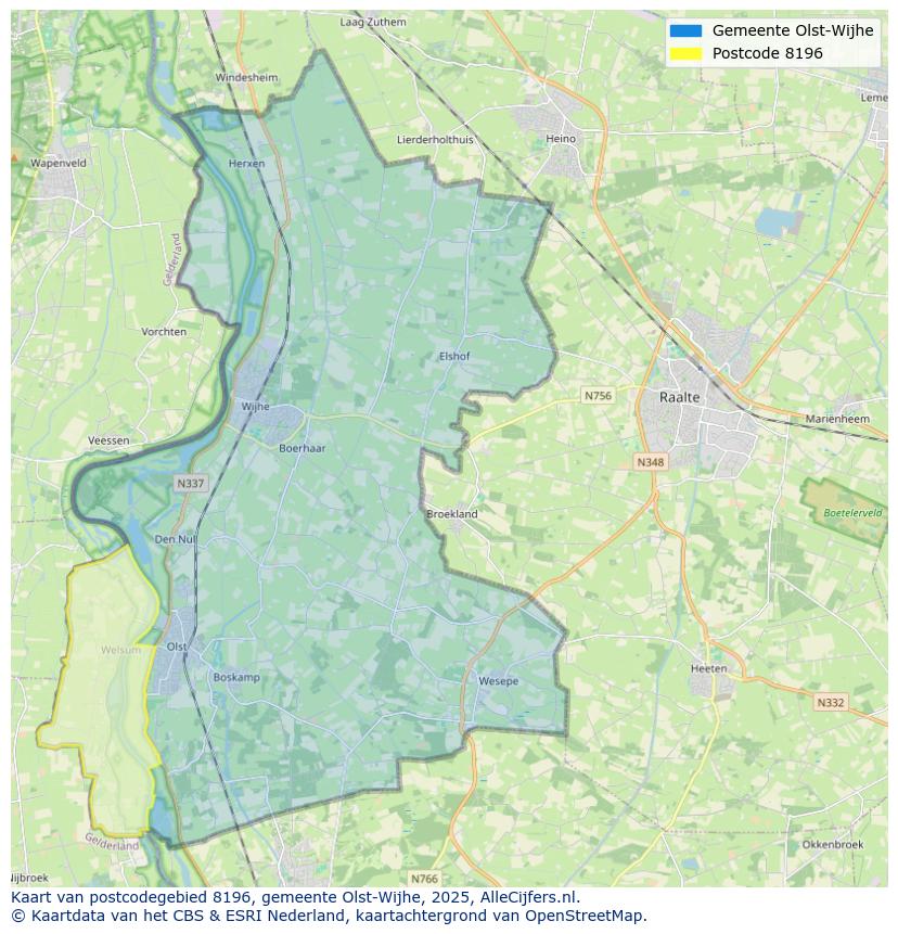 Afbeelding van het postcodegebied 8196 op de kaart.