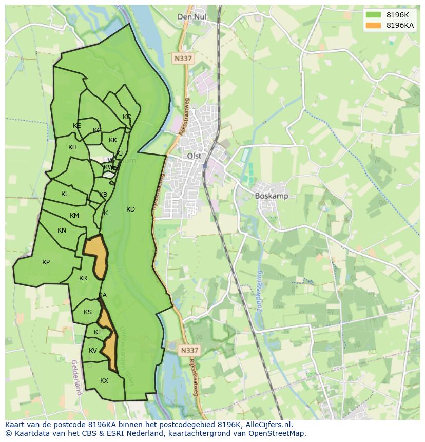Afbeelding van het postcodegebied 8196 KA op de kaart.
