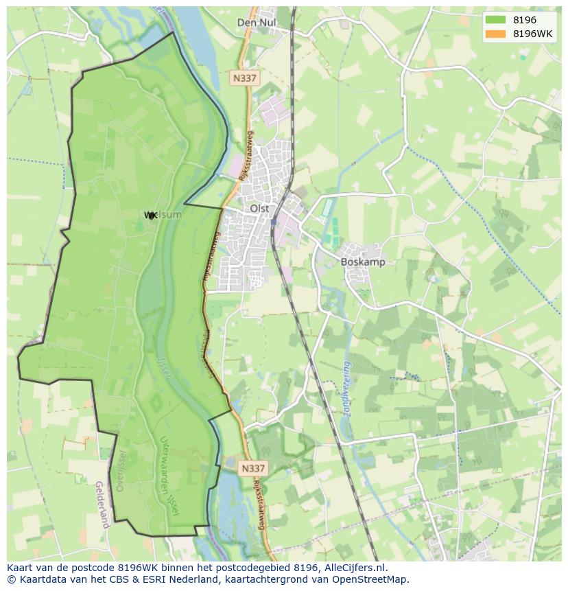 Afbeelding van het postcodegebied 8196 WK op de kaart.