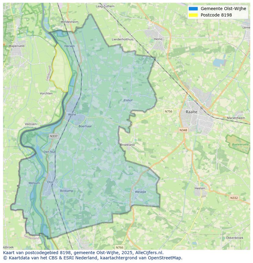 Afbeelding van het postcodegebied 8198 op de kaart.