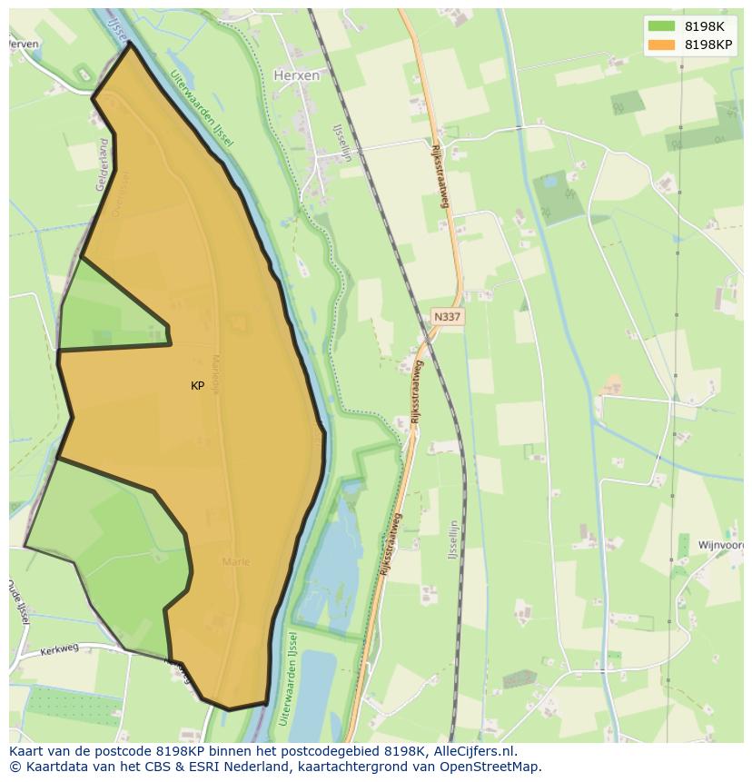 Afbeelding van het postcodegebied 8198 KP op de kaart.