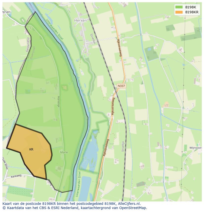 Afbeelding van het postcodegebied 8198 KR op de kaart.