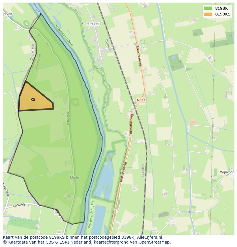 Afbeelding van het postcodegebied 8198 KS op de kaart.