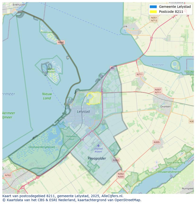 Afbeelding van het postcodegebied 8211 op de kaart.