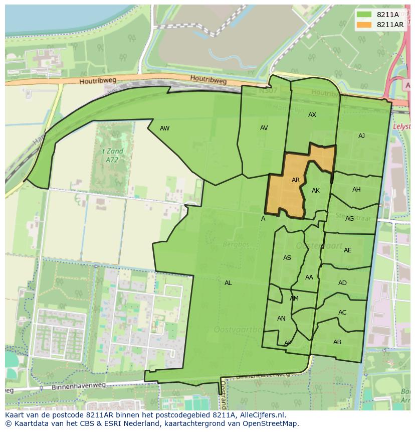 Afbeelding van het postcodegebied 8211 AR op de kaart.