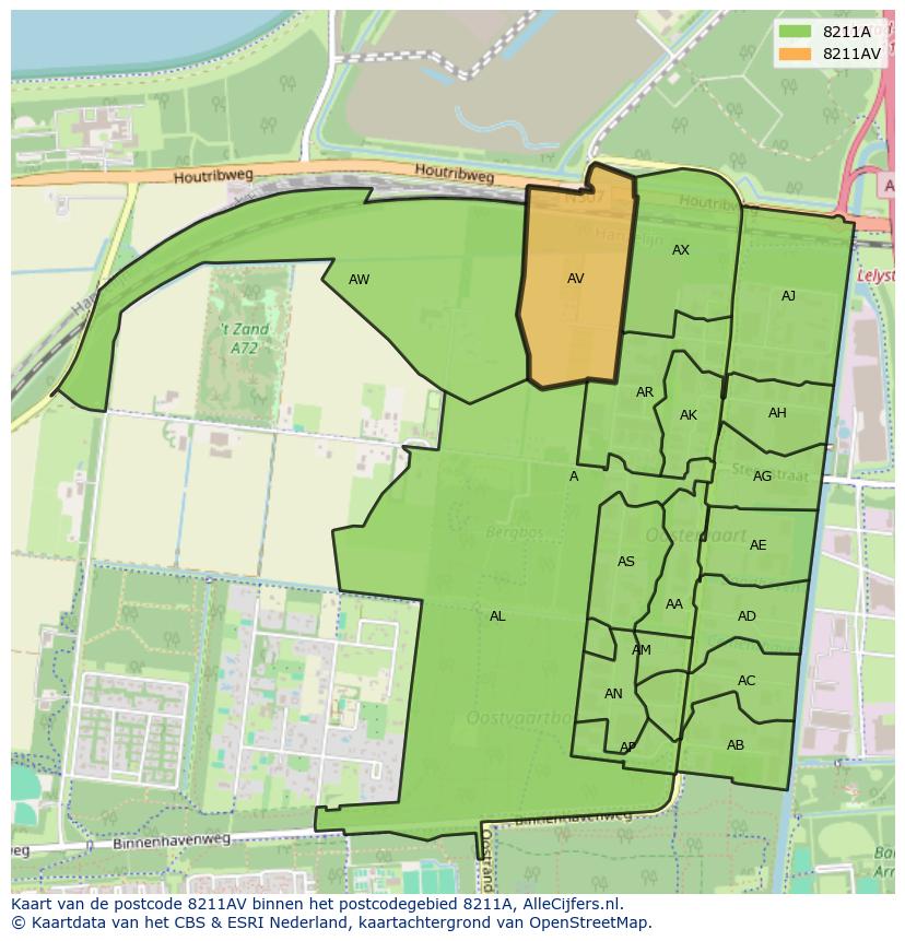 Afbeelding van het postcodegebied 8211 AV op de kaart.