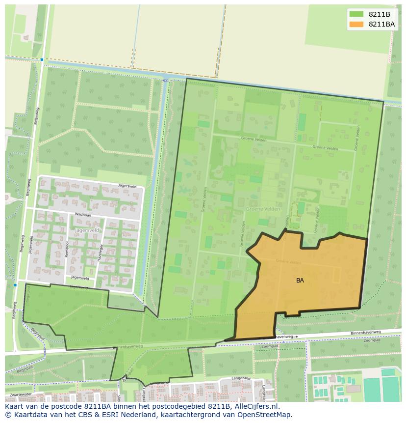 Afbeelding van het postcodegebied 8211 BA op de kaart.
