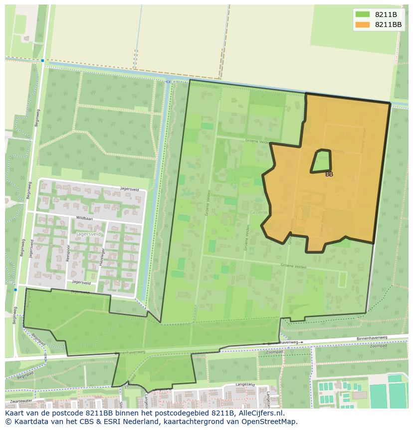 Afbeelding van het postcodegebied 8211 BB op de kaart.