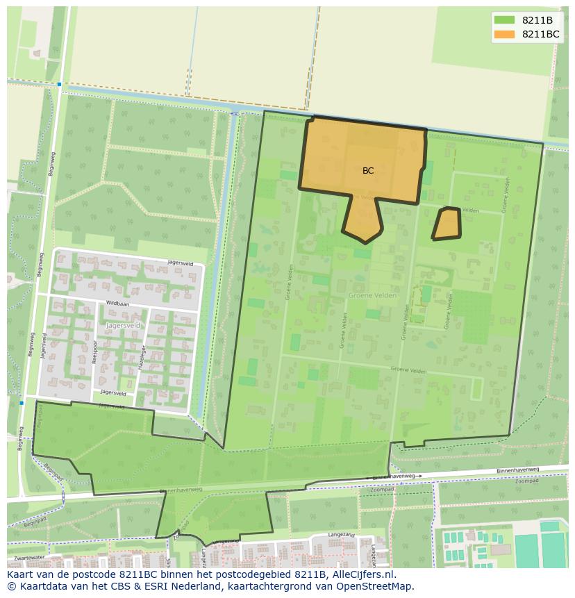 Afbeelding van het postcodegebied 8211 BC op de kaart.